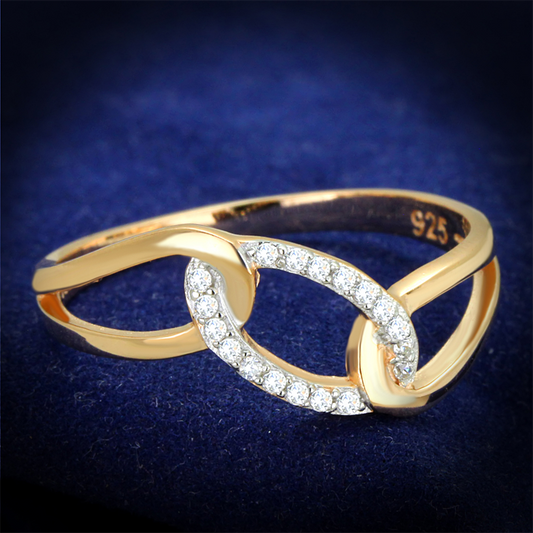 Rose Gold + Rhodium 925 Sterling Silver Ring with AAA Grade CZ in Clear