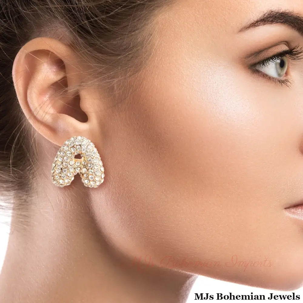 A Initial Rhinestone Studs