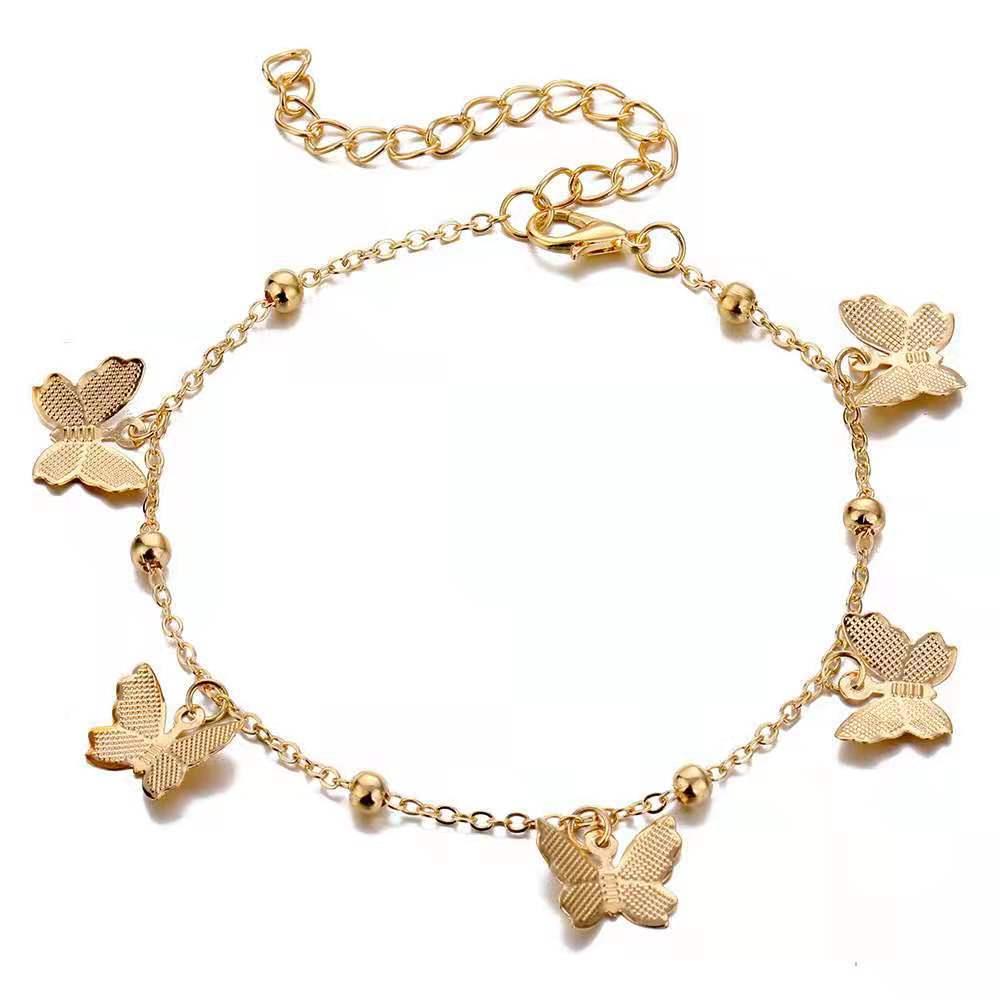 Color: Golden butterfly - Multi-layer OT Buckle Five-piece Punk Mix And Match Diamond Round Bead Multi-layer Bracelet