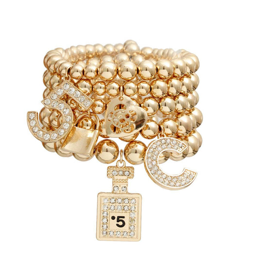 Shimmering Gold Boutique Number Charm Bracelets