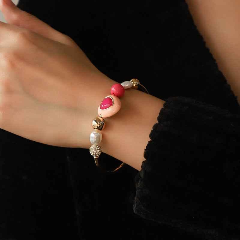 Heart Peach Pearl Bracelet - Fashion Original Design Combination Suit
