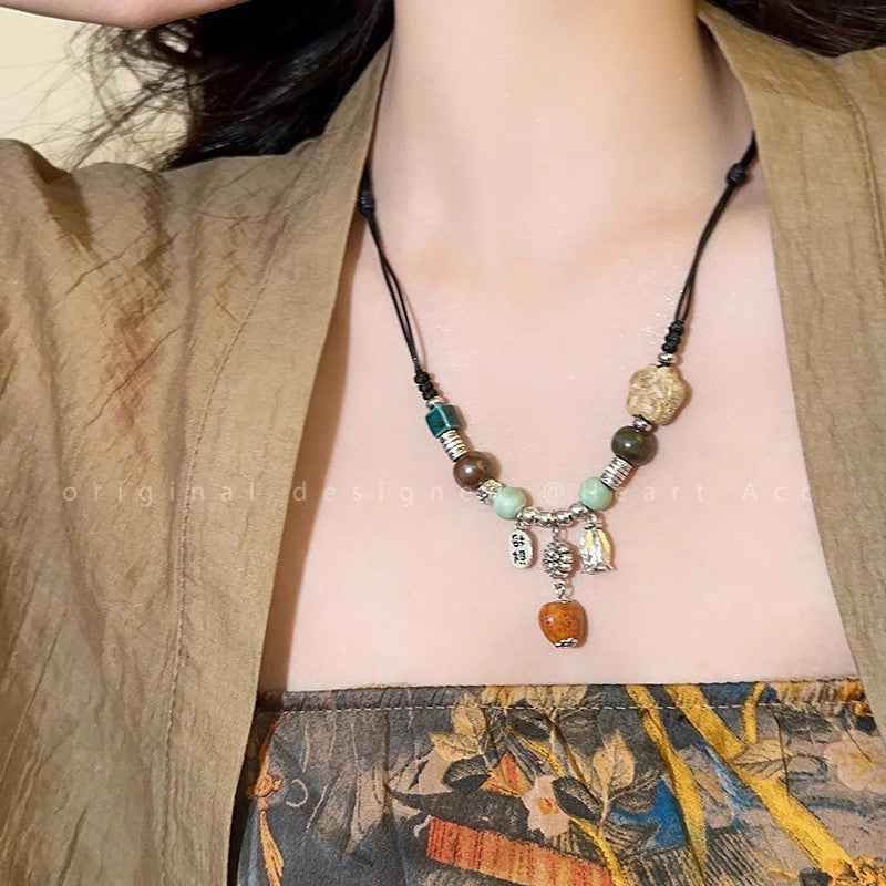 Womens Colorful Ceramic Beaded Dream Necklace with Transfer Design