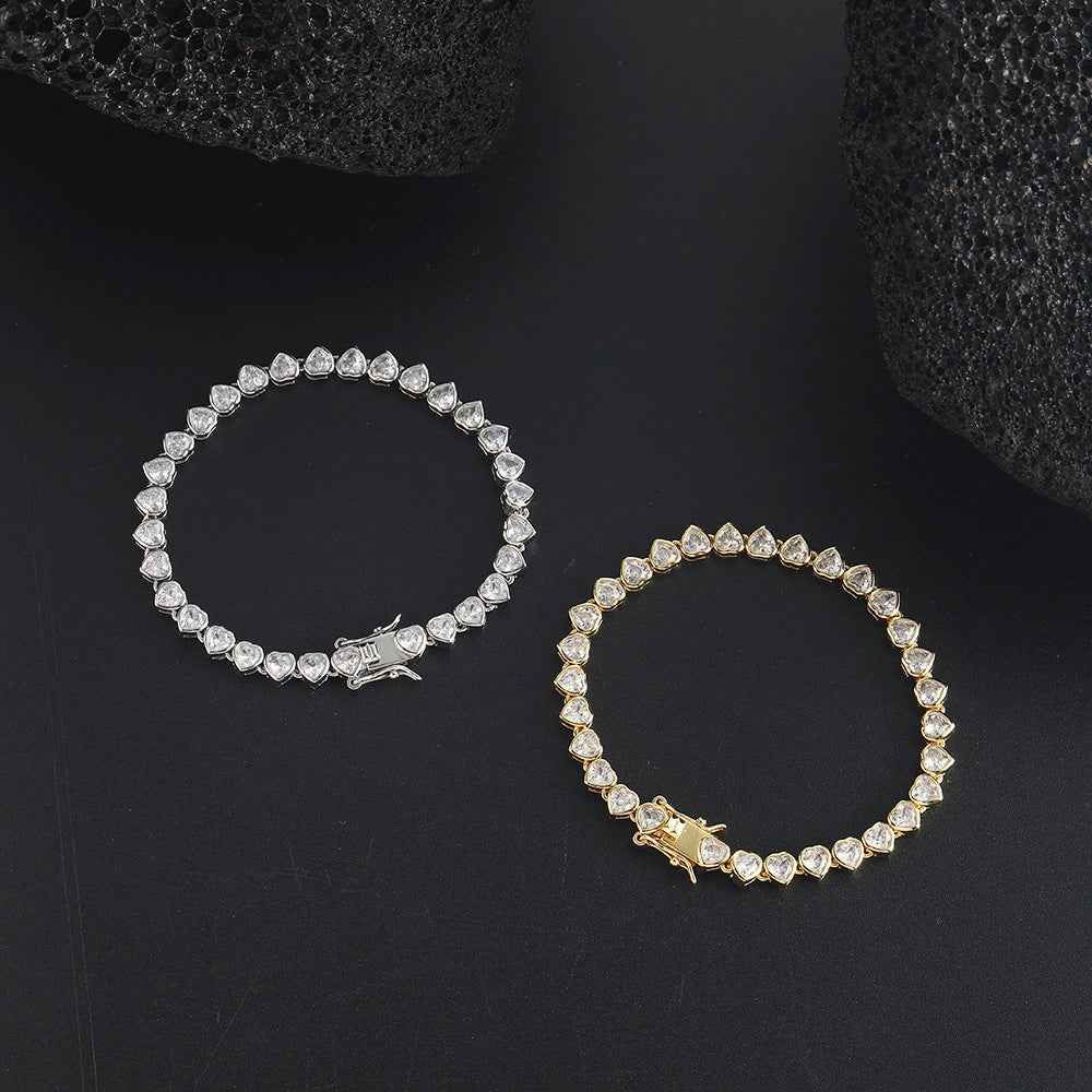 Women's Heart-shaped Couple Bracelet - Elegant Tennis Chain Design Perfect for Couples