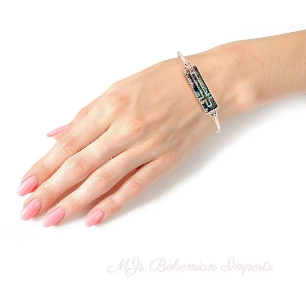 Abalone Cross Burnished Silver Bangle