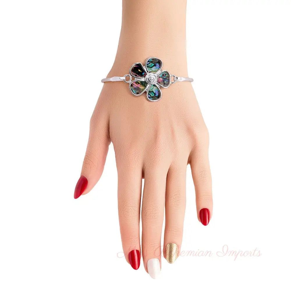 Abalone Flower Silver Bangle