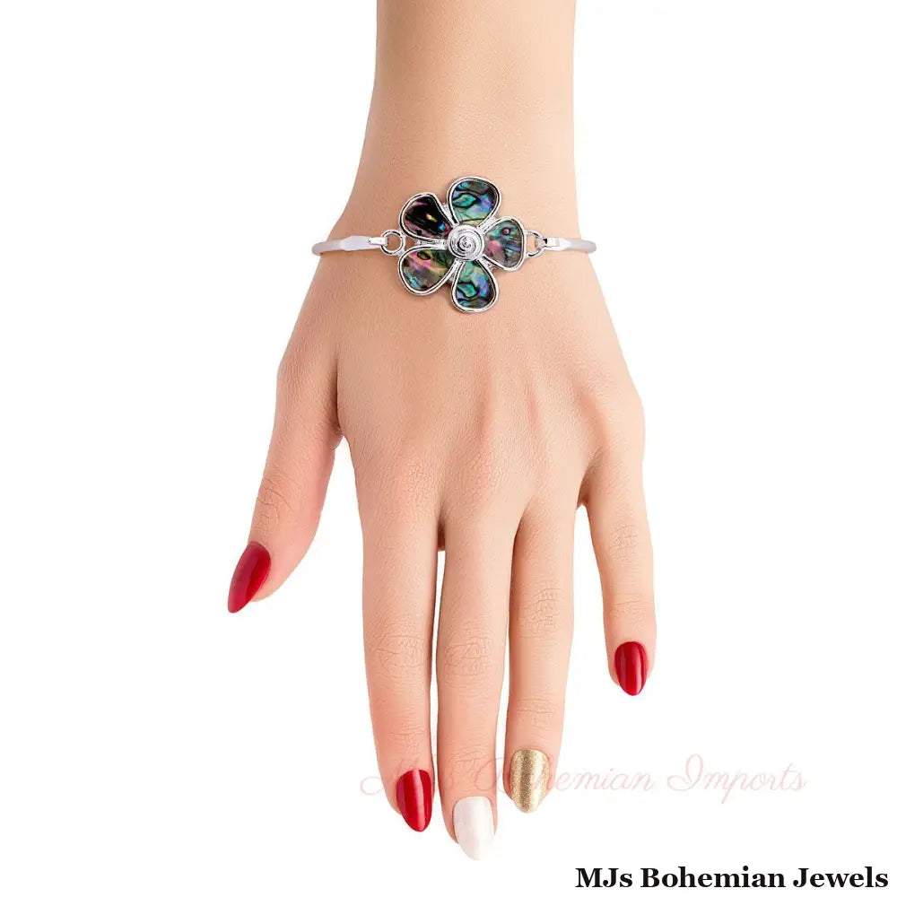 Abalone Flower Silver Bangle