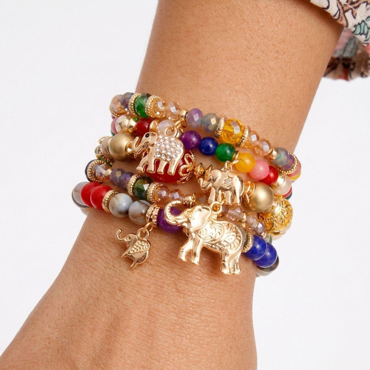 Multi Color Bead Elephant Bracelets