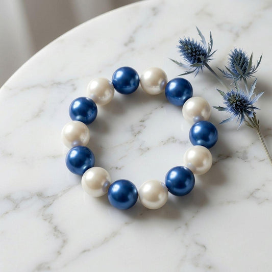 Blue and White Pearl 15mm Stretch Bracelet ZPB