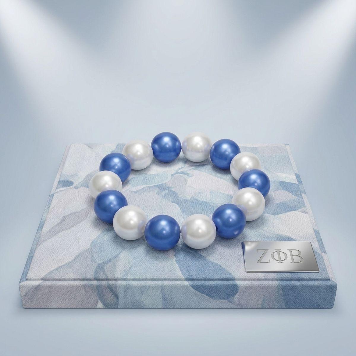 Blue and White Pearl 15mm Stretch Bracelet ZPB