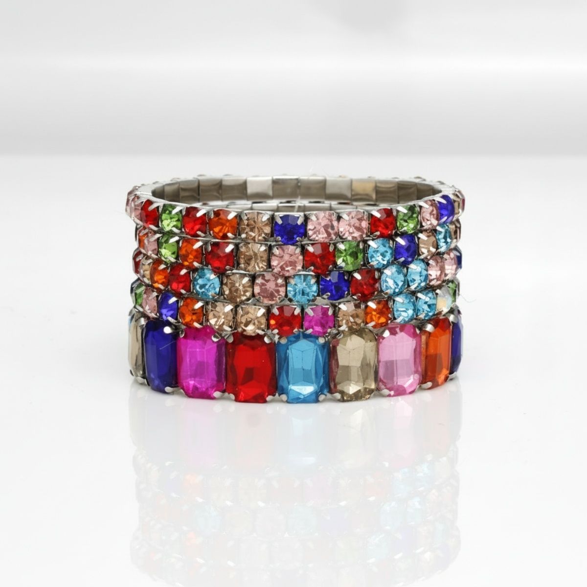 Tennis Bracelets Multicolor Crystal Silver Set