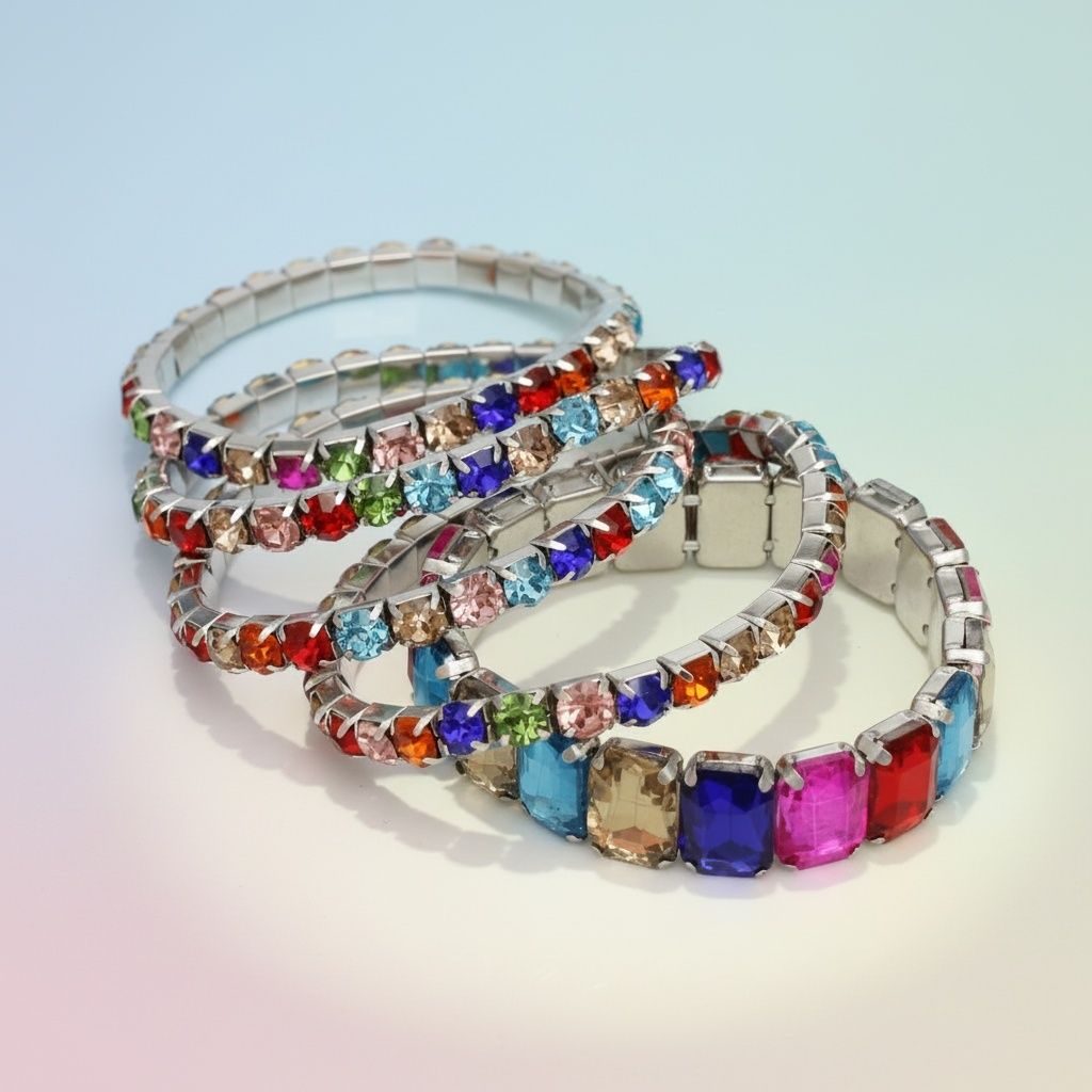 Tennis Bracelets Multicolor Crystal Silver Set
