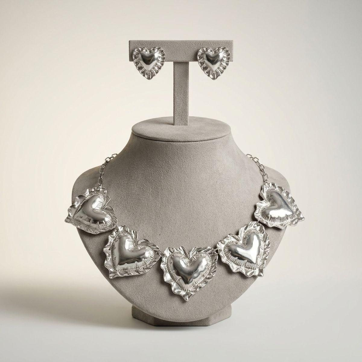 Collar Silver Heart Mylar Balloon Link Necklace