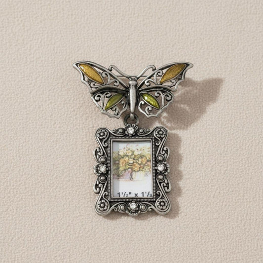 Brooch Antique Butterfly Square Picture Frame Pin