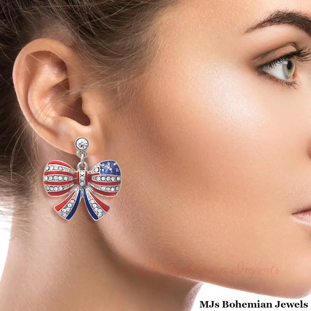 American Flag Ribbon Metal Earrings
