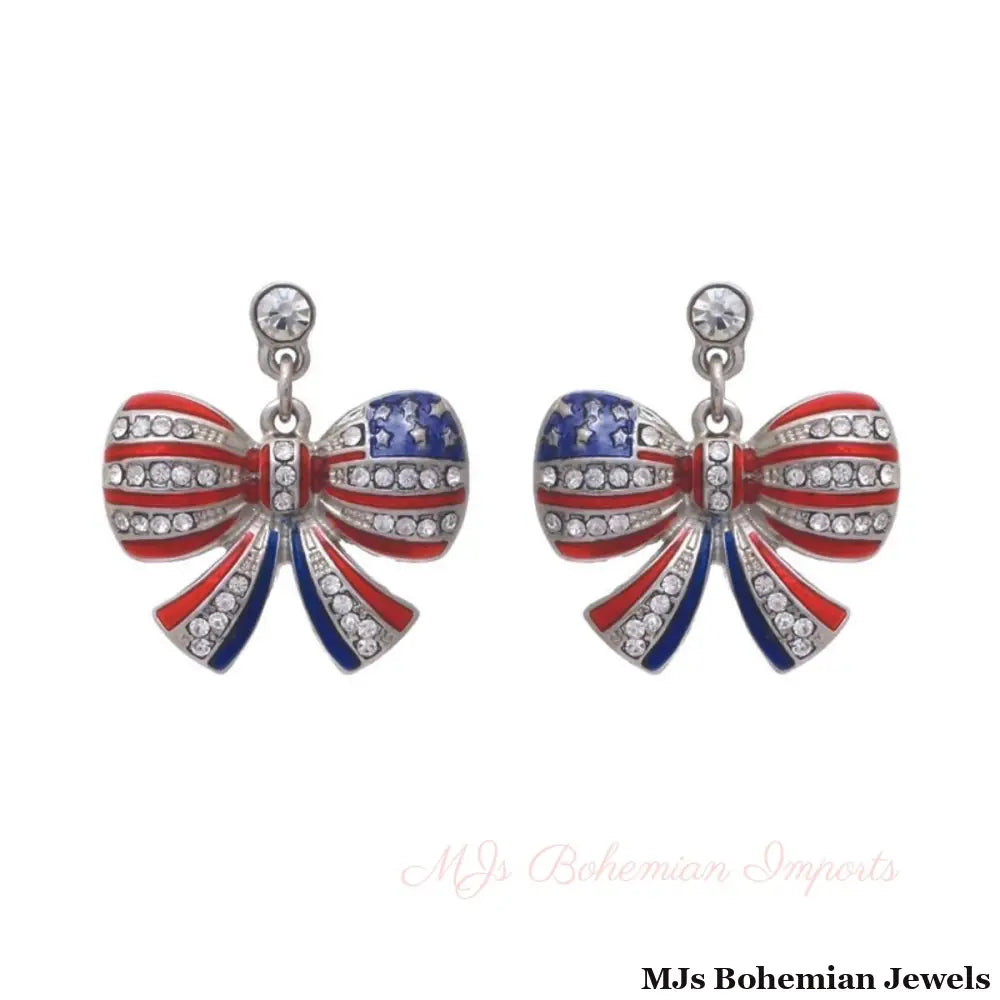 American Flag Ribbon Metal Earrings