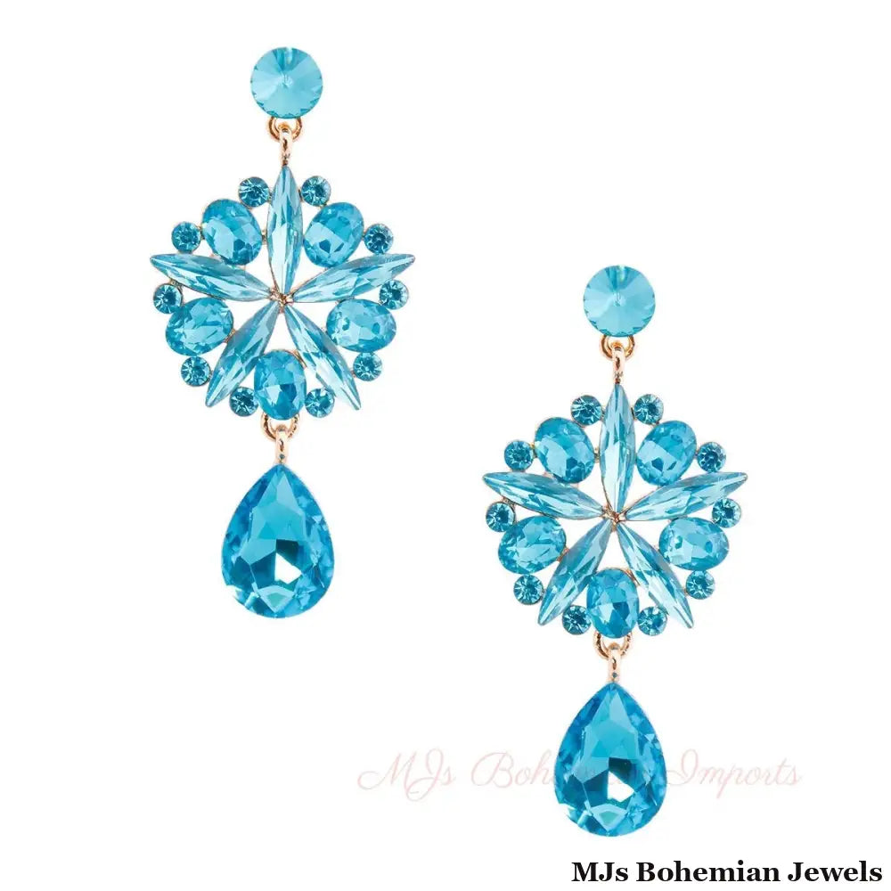 Aqua Crystal Burst Earrings