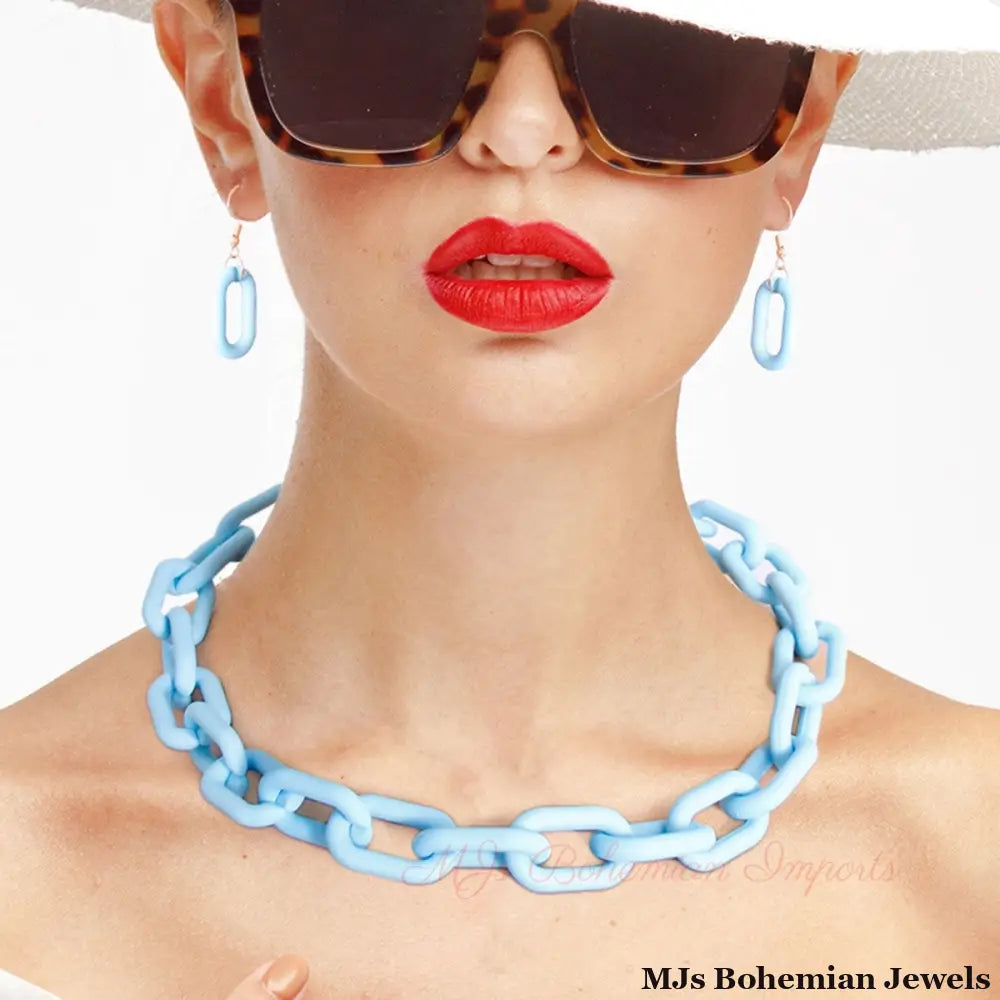 Aqua Rubber Coated Chain Necklace
