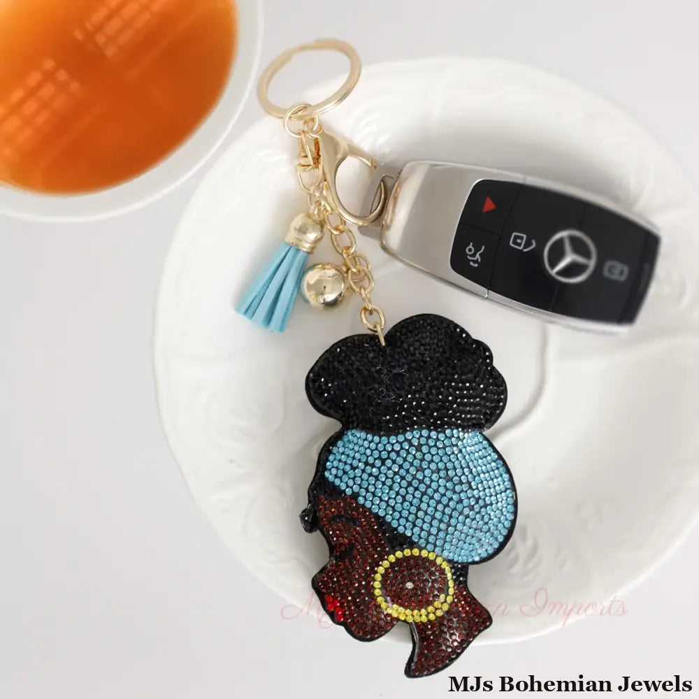 Aqua Turban Woman Keychain