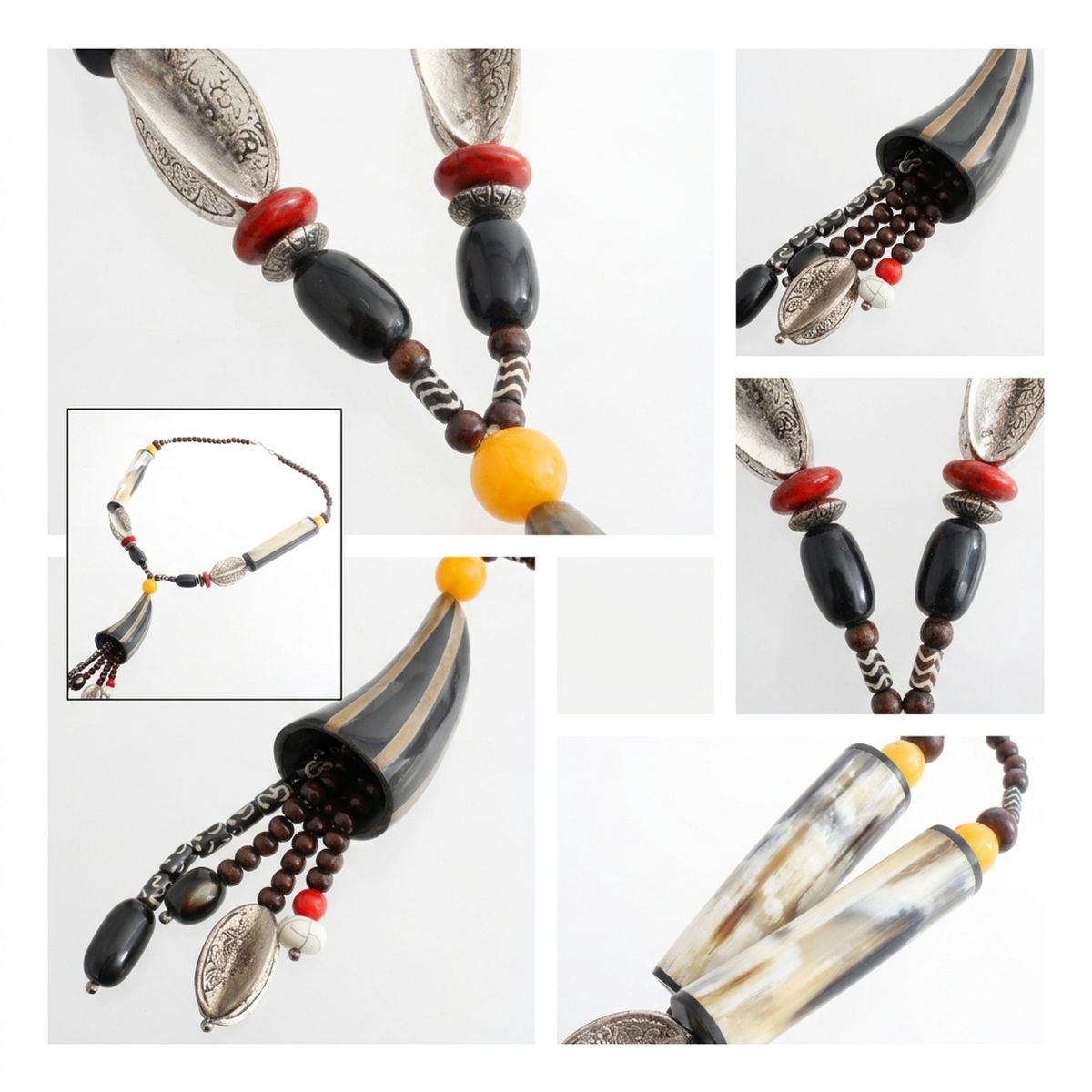 Real Buffalo Horn & Engraved Silver Necklace