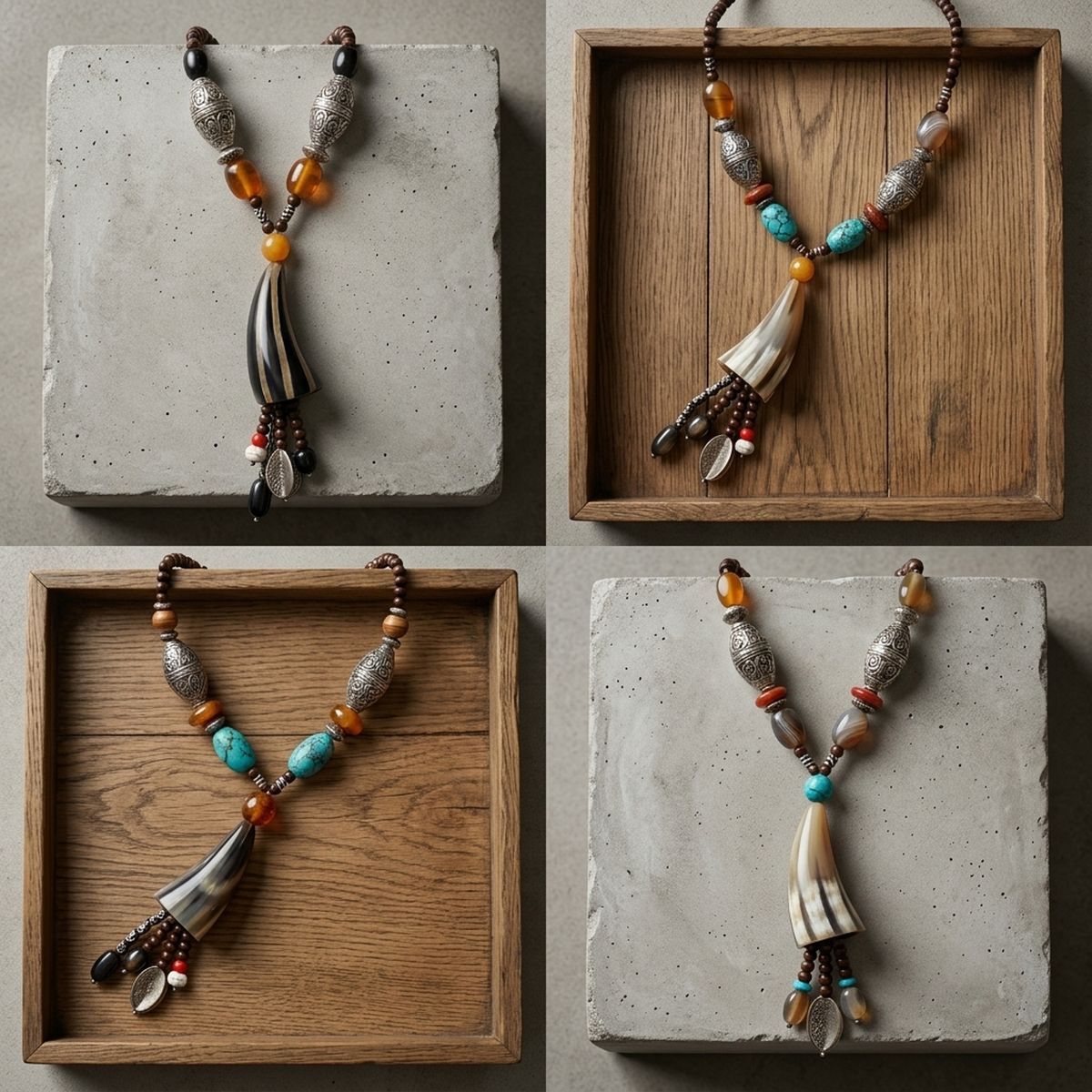 Real Buffalo Horn & Engraved Silver Necklace