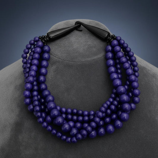Blue Bead Buffalo Horn Hook Necklace