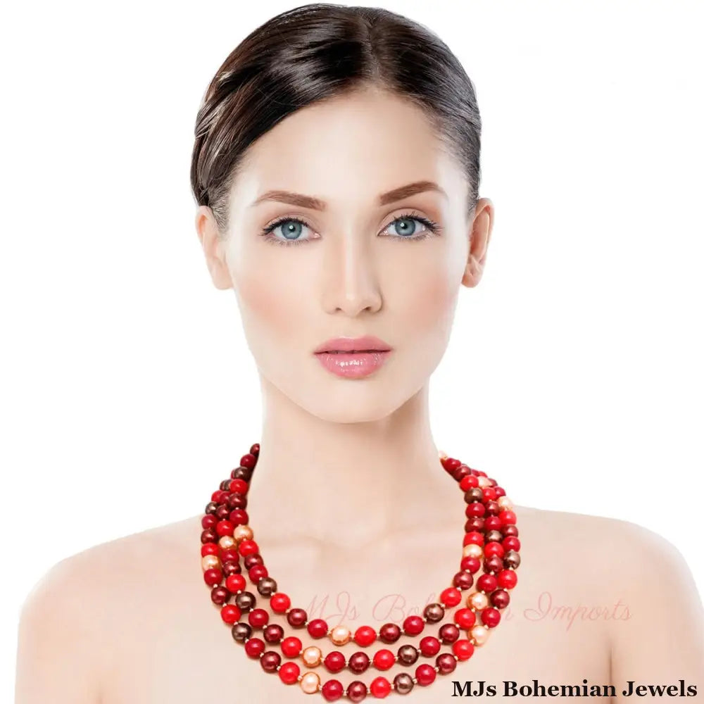 Assorted Red Bead Layered Set