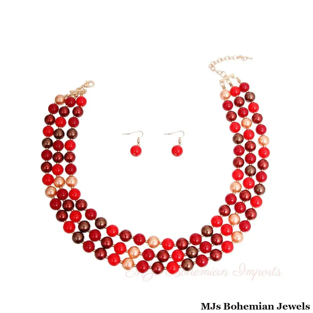 Assorted Red Bead Layered Set