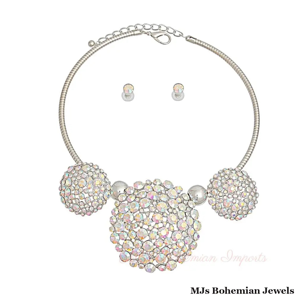 Aurora Borealis Triple Stone Dome Cluster Collar