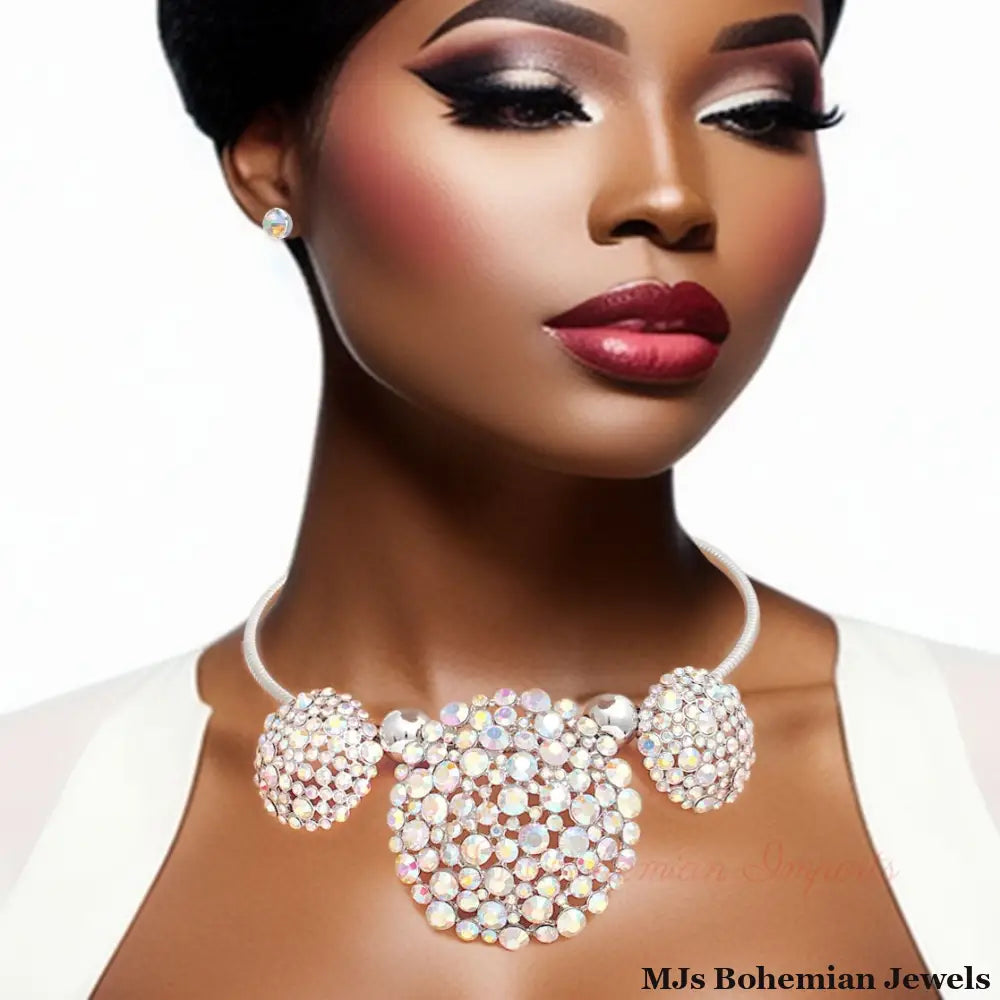 Aurora Borealis Triple Stone Dome Cluster Collar