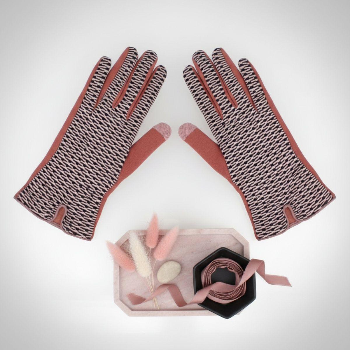 Pink Mauve Cross Wavy Touchscreen Winter Gloves