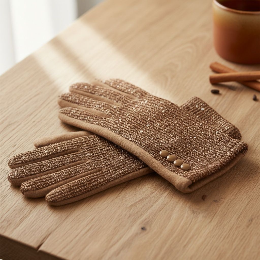 Taupe Knit Sequin Touchscreen Winter Gloves
