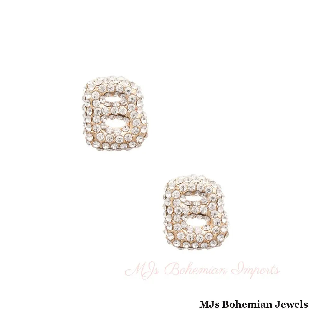 B Initial Rhinestone Studs