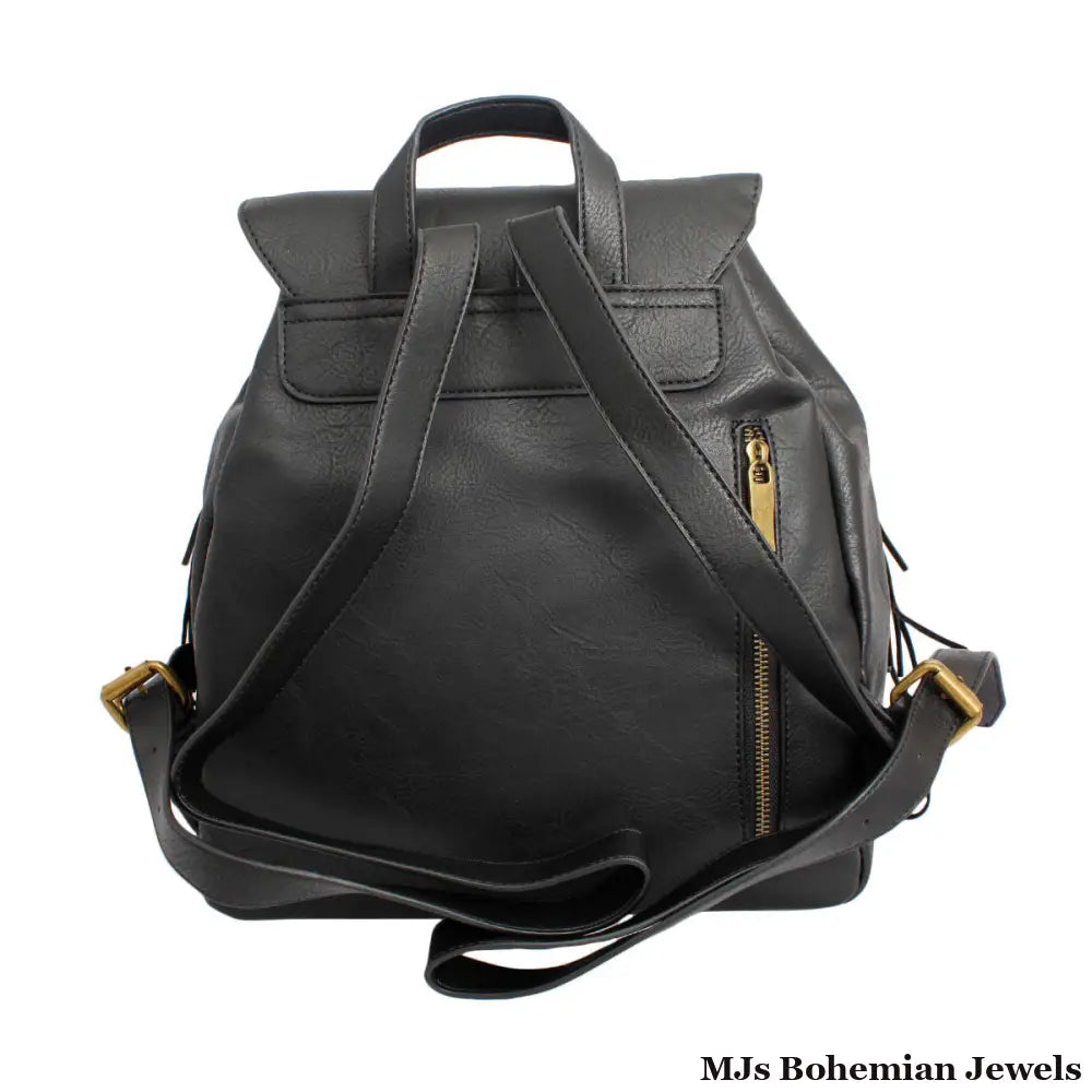 Backpack Black Leather Fringe Bag for Women