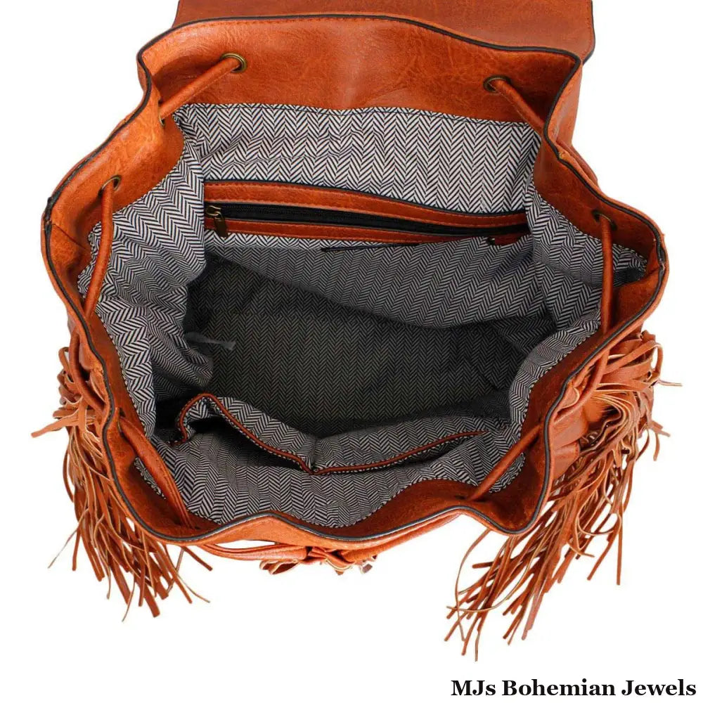 Backpack Brown Leather Fringe Bag for Women