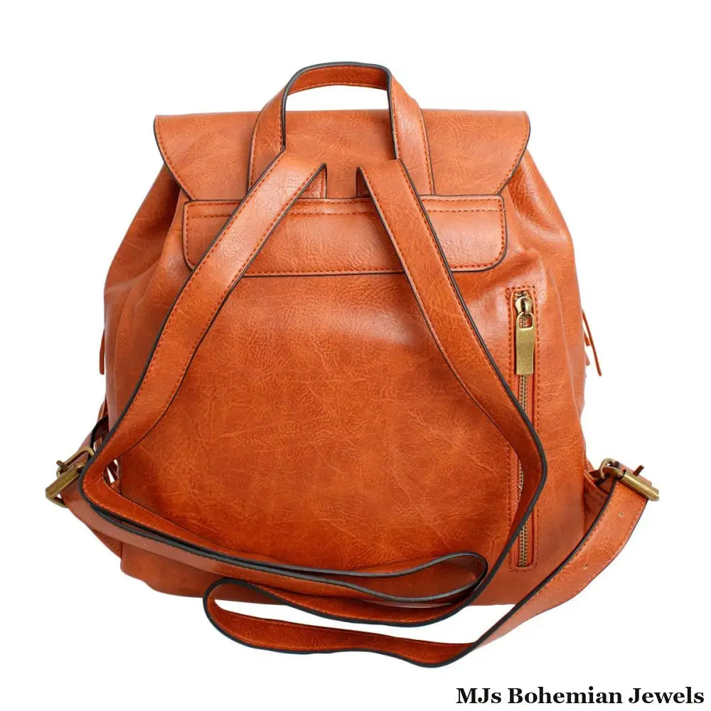 Backpack Brown Leather Fringe Bag for Women