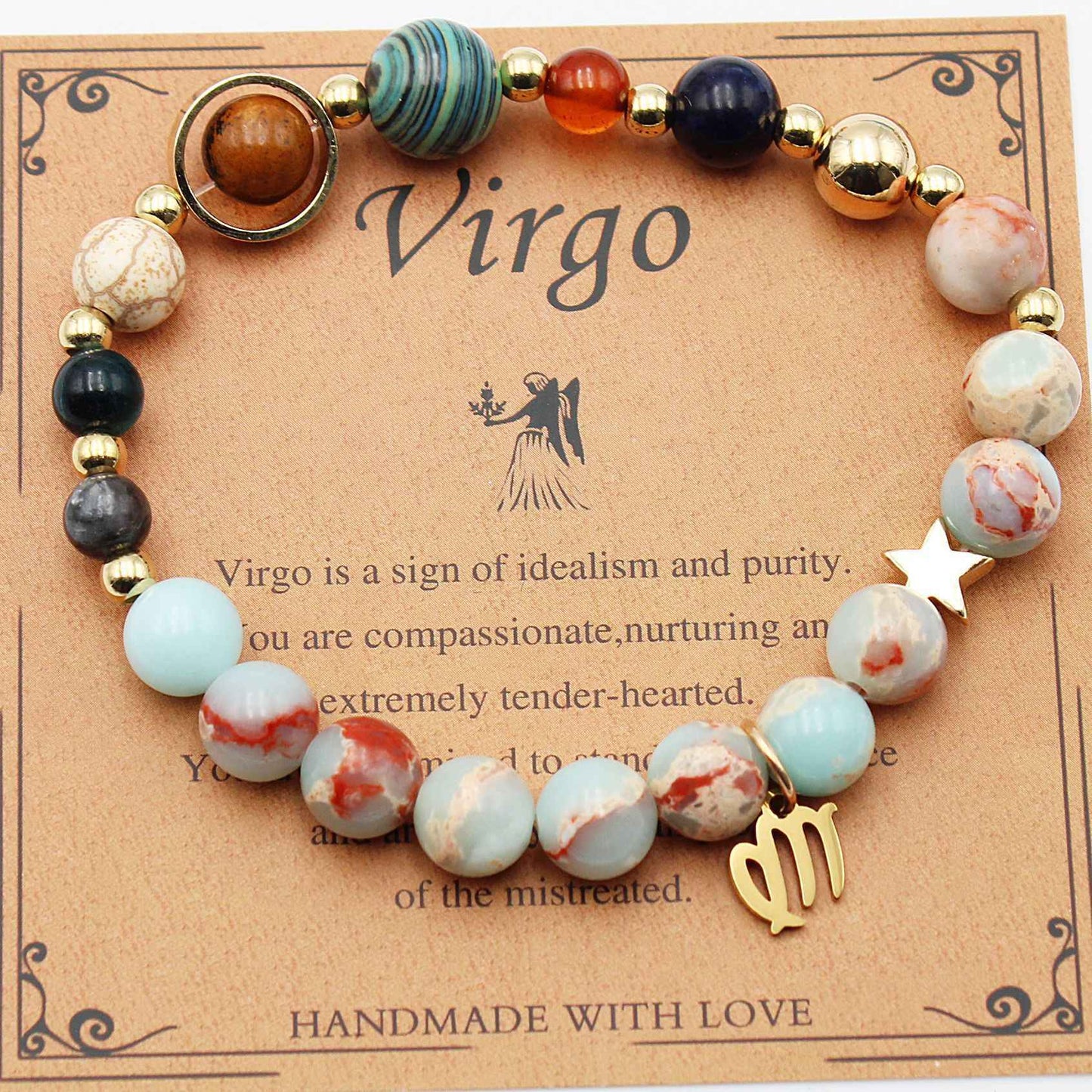Twelve Constellations Bracelets - Natural Stone Beaded Bracelets with Eight Planet Designs