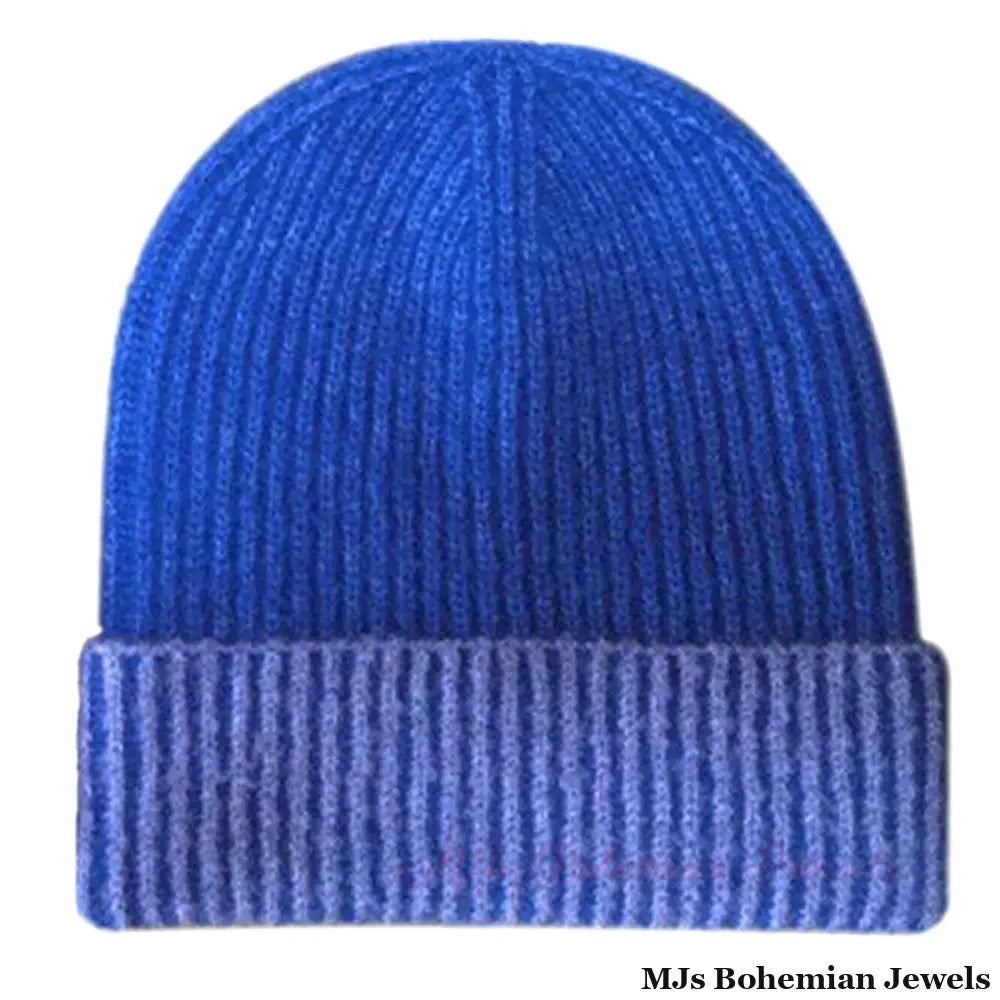 Beanie Blue Two Tone Cuffed Hat for Women