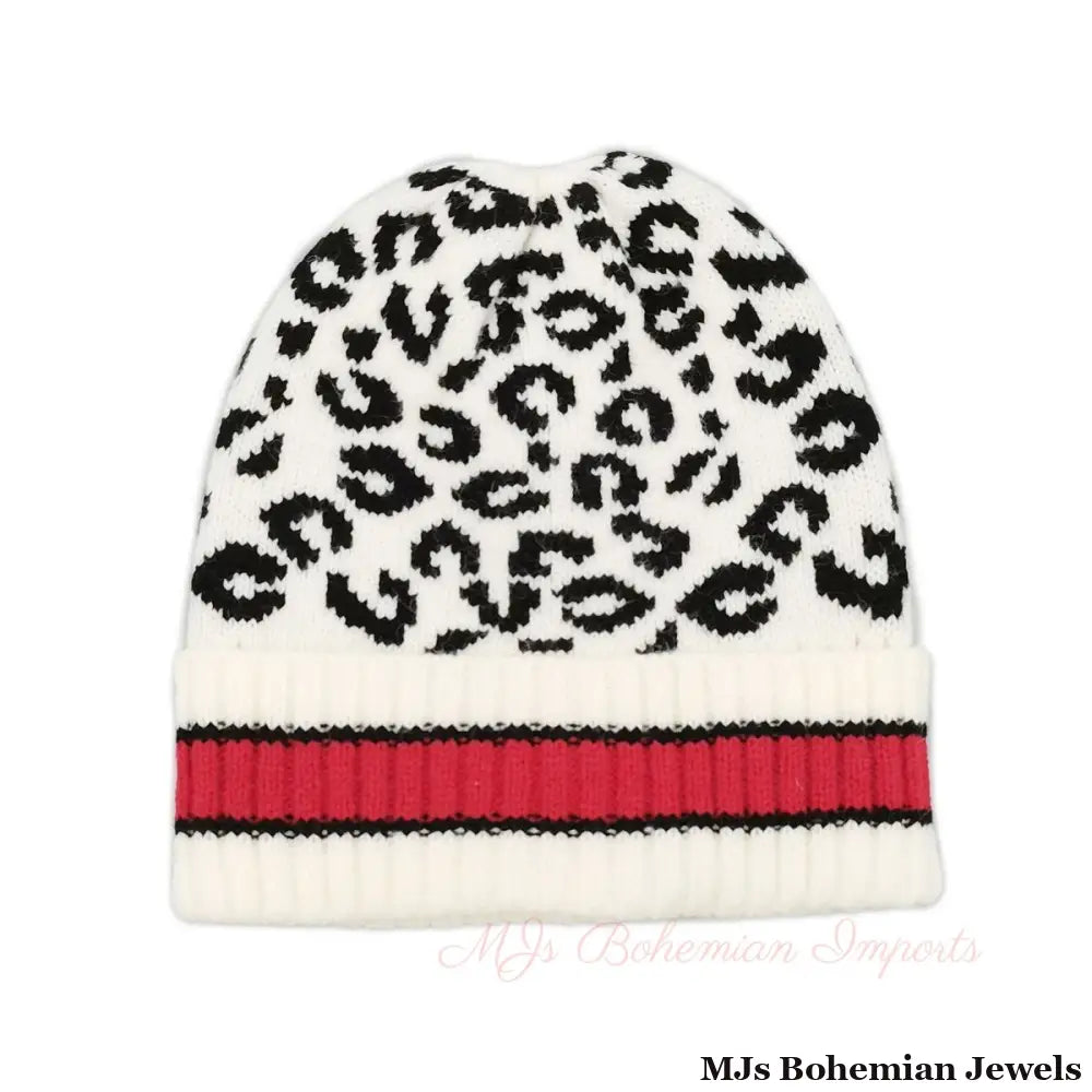 Beanie Hat Acrylic Ivory Leopard Hat for Women