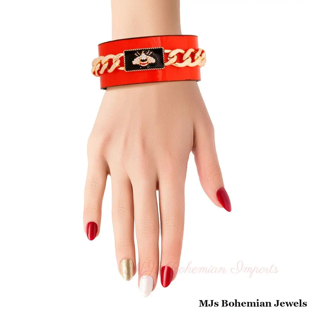 Bee-luxe Cuff: Red Bespoke Chain