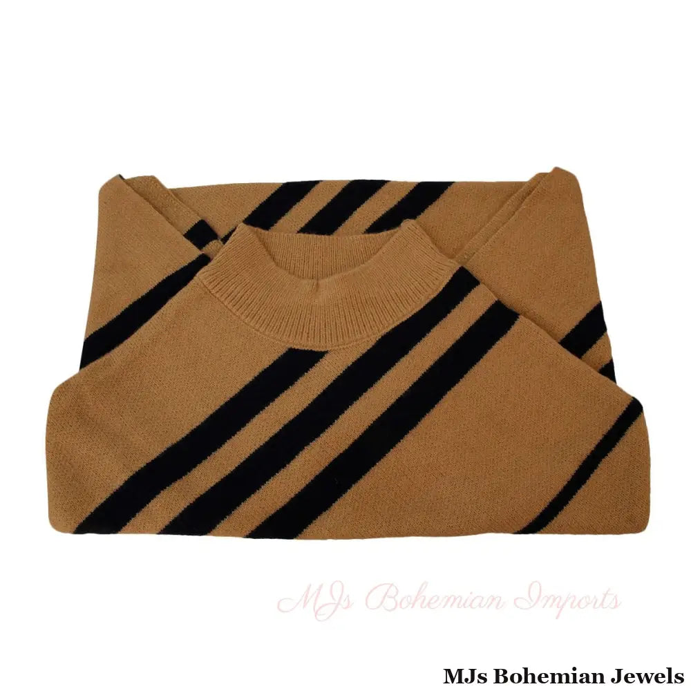 Beige Stripe Turtleneck Poncho