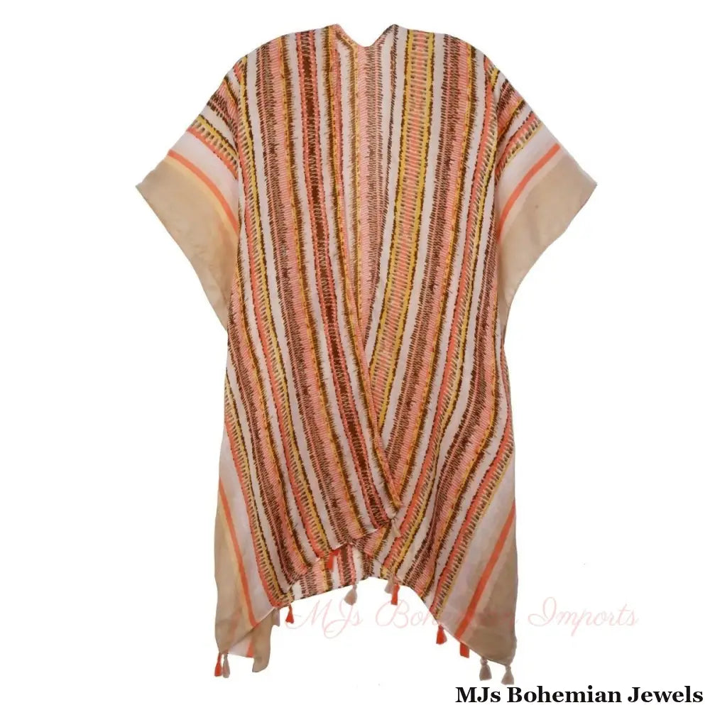Beige Tribal Stripe Print Kimono