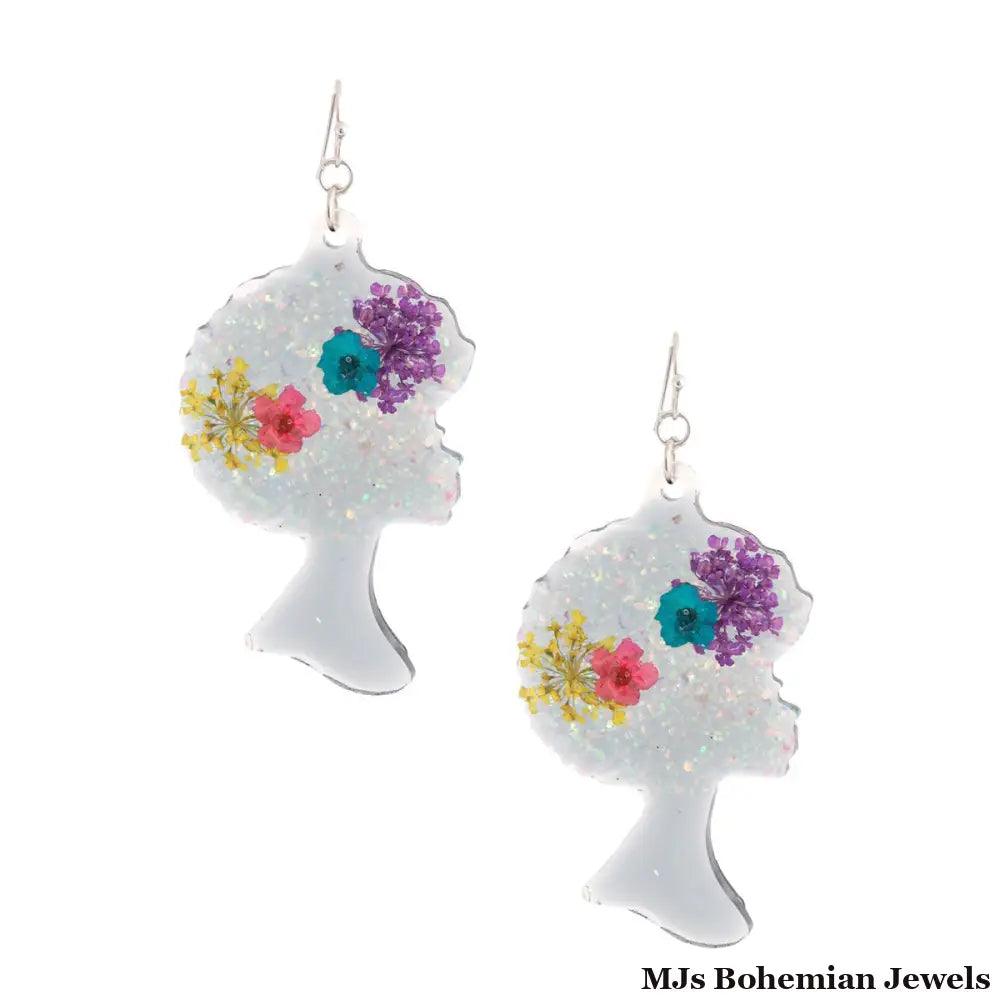 Black Afro Flower Earrings