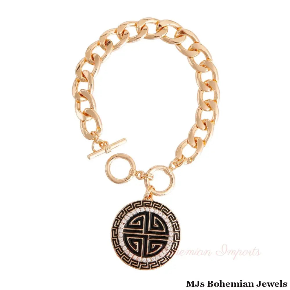Black and Gold Greek Toggle Bracelet