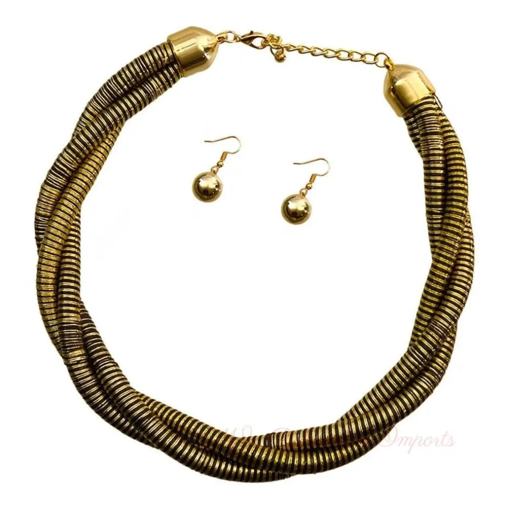 Black and Gold Twisted Cord Necklace Set