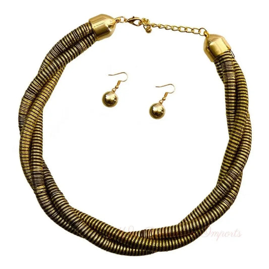 Black and Gold Twisted Cord Necklace Set