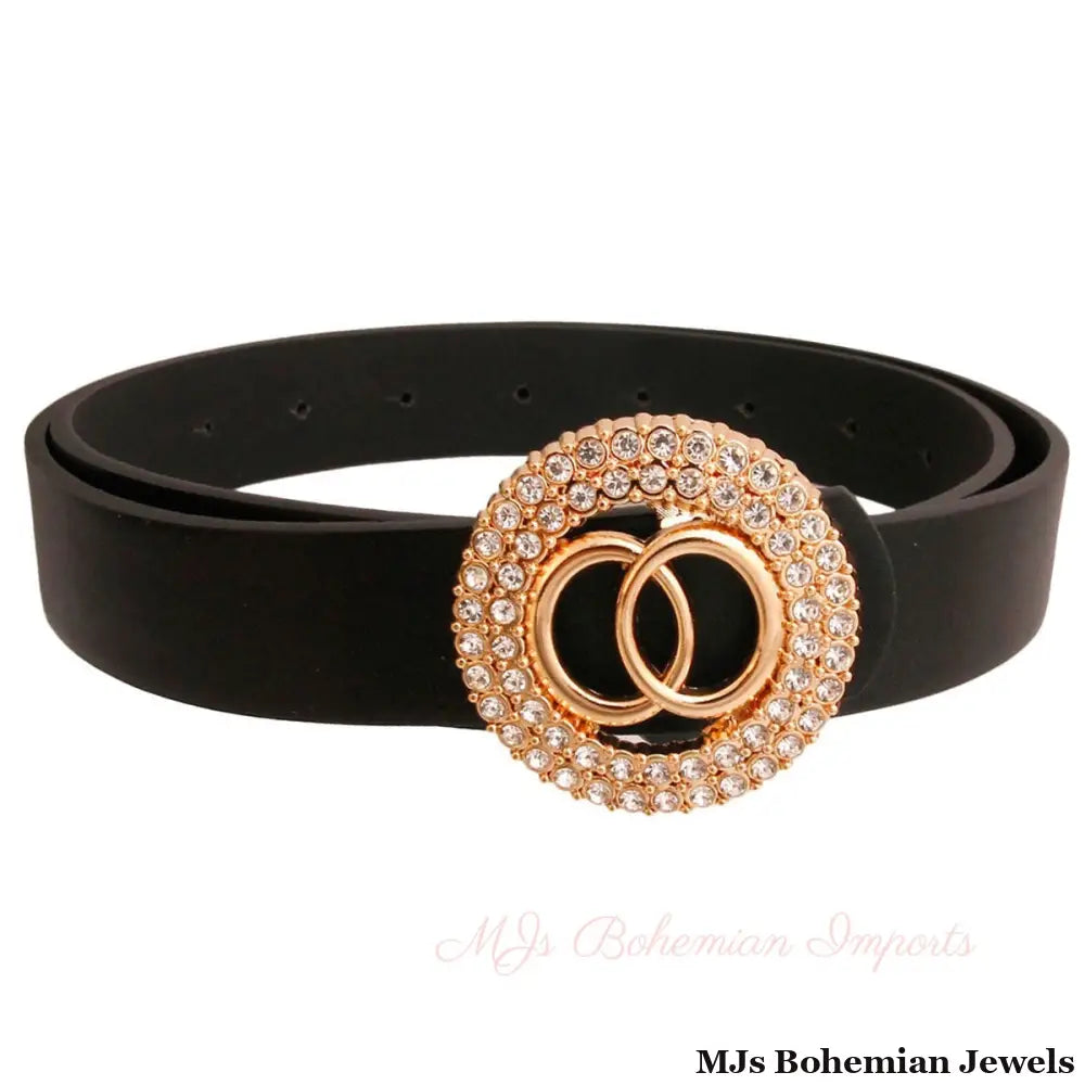 Black and Rhinestone Gold Infinity Belt