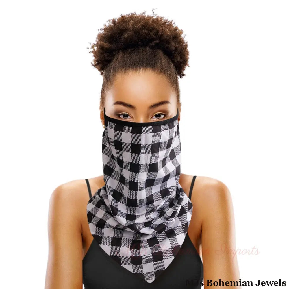 Black and White Buffalo Plaid Scarf Mask