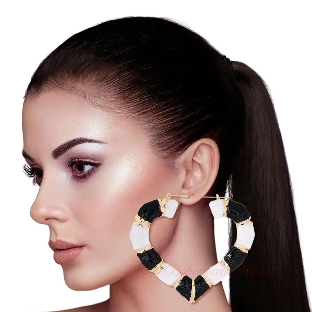Black and White Heart Bamboo Hoops