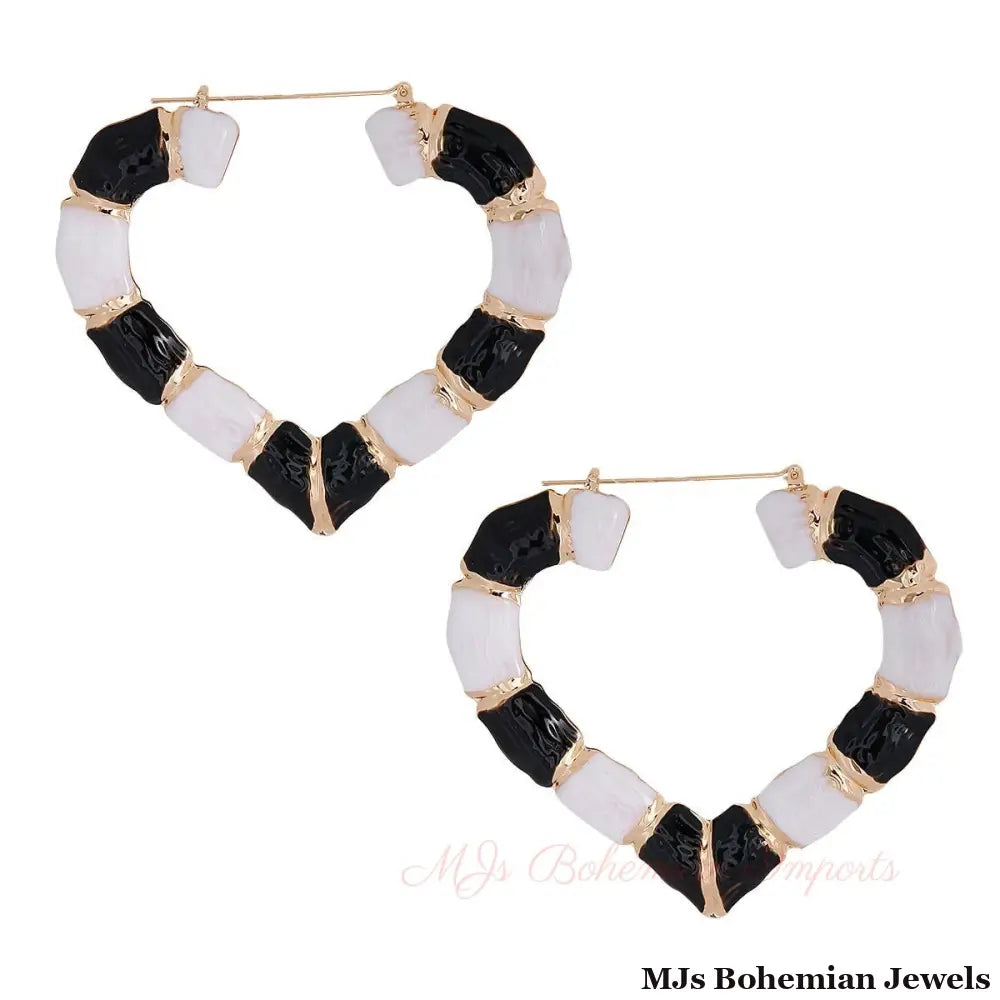 Black and White Heart Bamboo Hoops