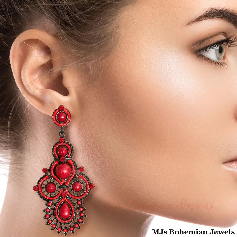 Black and Wine Soutache Earrings